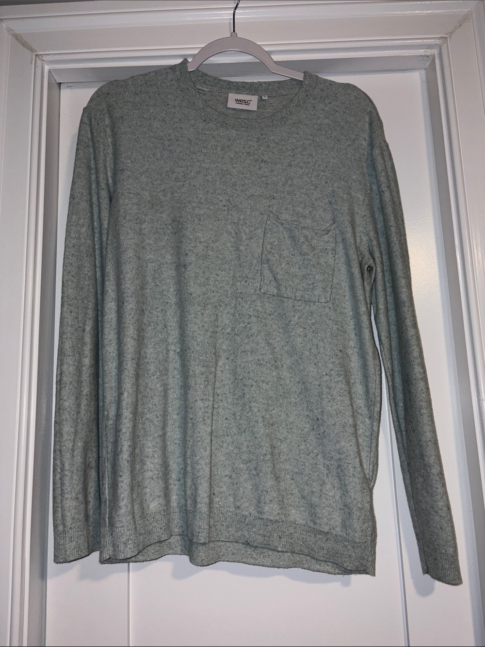 WESC Heather Sage Green Long Sleeve Pocket Shirt